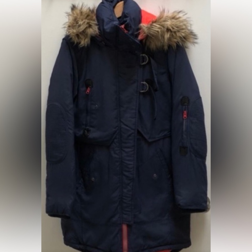 ONLY  -Heavy Duty Navy Blue Parka -orange lining - fur line hood-EUC- Sz M😍❤️​​​ - Picture 4 of 16
